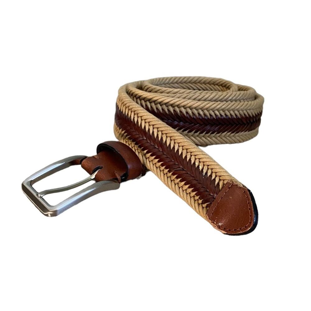 Brown Woven Men’s Leather Trim Belt